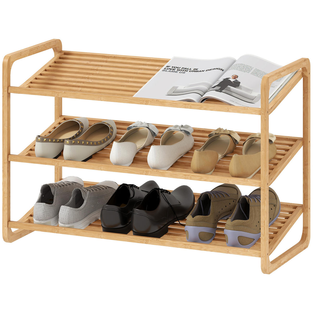 BAMBUSREGAL DE-09368 3-stufiges Design Natur - Naturfarben, Naturmaterialien (76/50.8/33cm) - ComfortXL