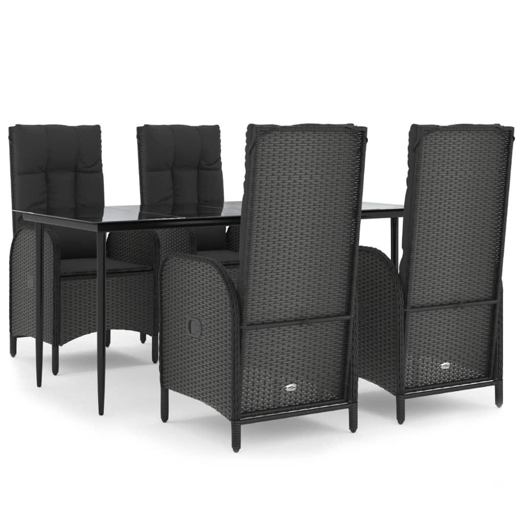 GARTEN-ESSGRUPPE 5-TLG. Mit Kissen Schwarz Poly Rattan - Schwarz, Kunststoff - vidaXL