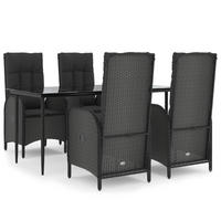 GARTEN-ESSGRUPPE 5-TLG. Mit Kissen Schwarz Poly Rattan - Schwarz, Kunststoff - vidaXL