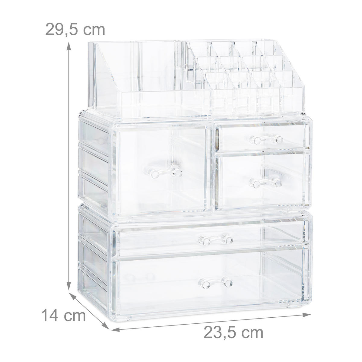 MAKEUP Organizer - Transparent, Kunststoff (23.5/29.5/14cm) - Relaxdays