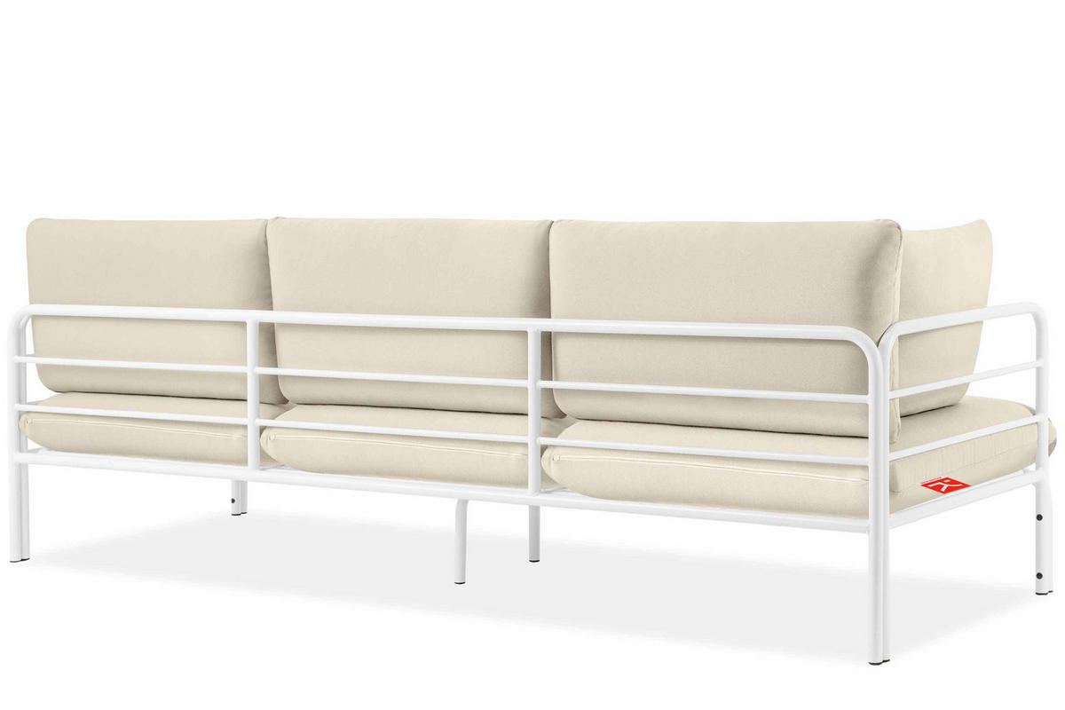 GARTENSOFA RAMBE 3-Personen mit Kissen, Weiß/Cremeweiß - Creme/Weiß, Textil/Metall (225/80/80cm) - KONSIMO®