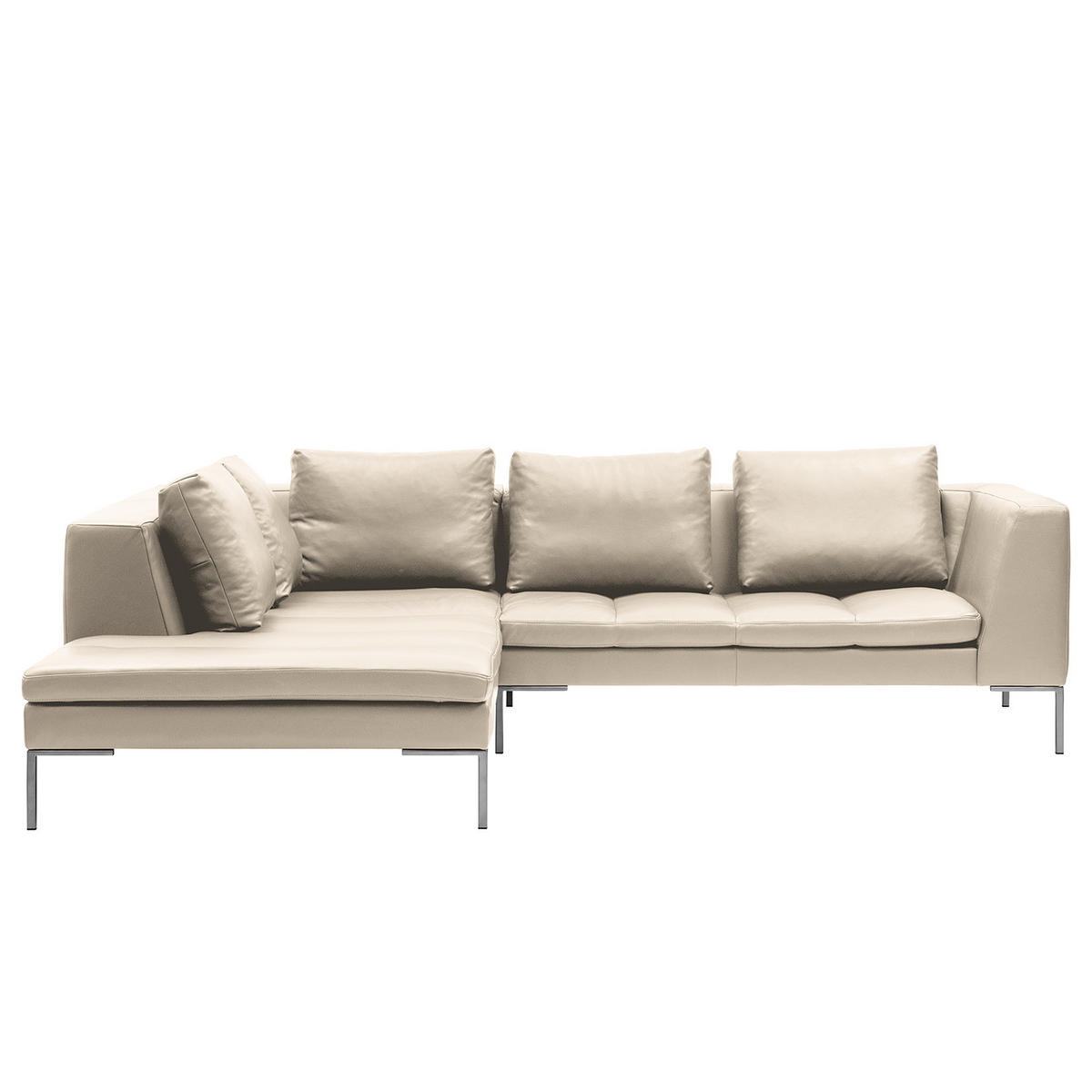 ECKSOFA mit Ottomane - Chromfarben/Hellgrau, Leder/Metall (255/230cm) - home24