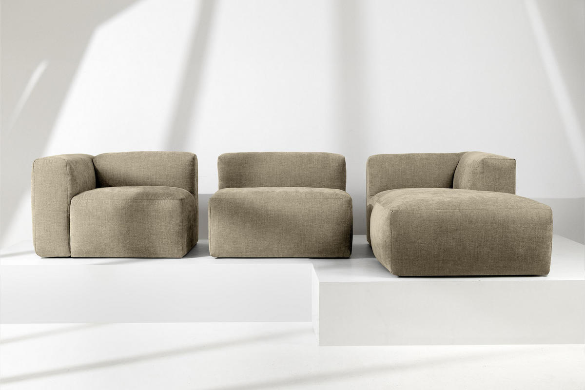 ECKMODULSOFA-RECHTS BUFFO mit extrem weicher und bequemer Sitzfläche, Gewebestoff, sandfarben - Sandfarben, Textil (297/180cm) - KONSIMO®
