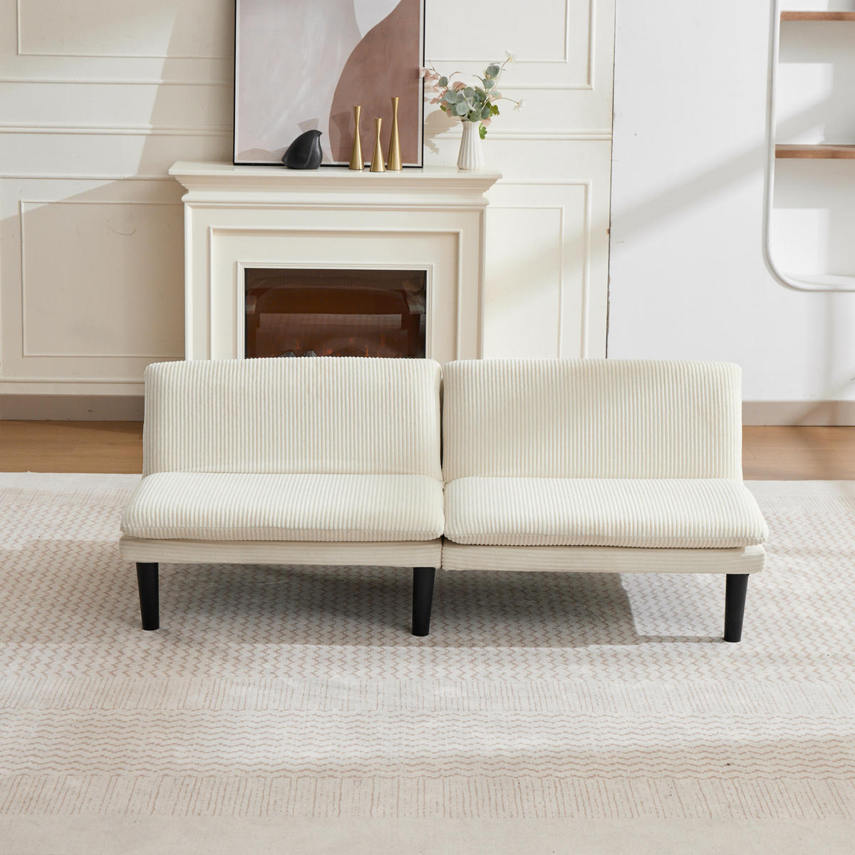 2-SITZER-SOFA aus Samt und Holz in Beige mit 3-Stufen-Rückenlehne - Beige, Textil (84/67/167cm) - Modfu