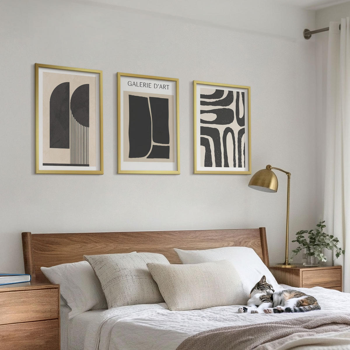 BILDER SET 3er Set - 40x60 cm Goldrahmen - Abstrakte minimalistische Poster - Goldfarben, Kunststoff (40/60cm) - TULUP
