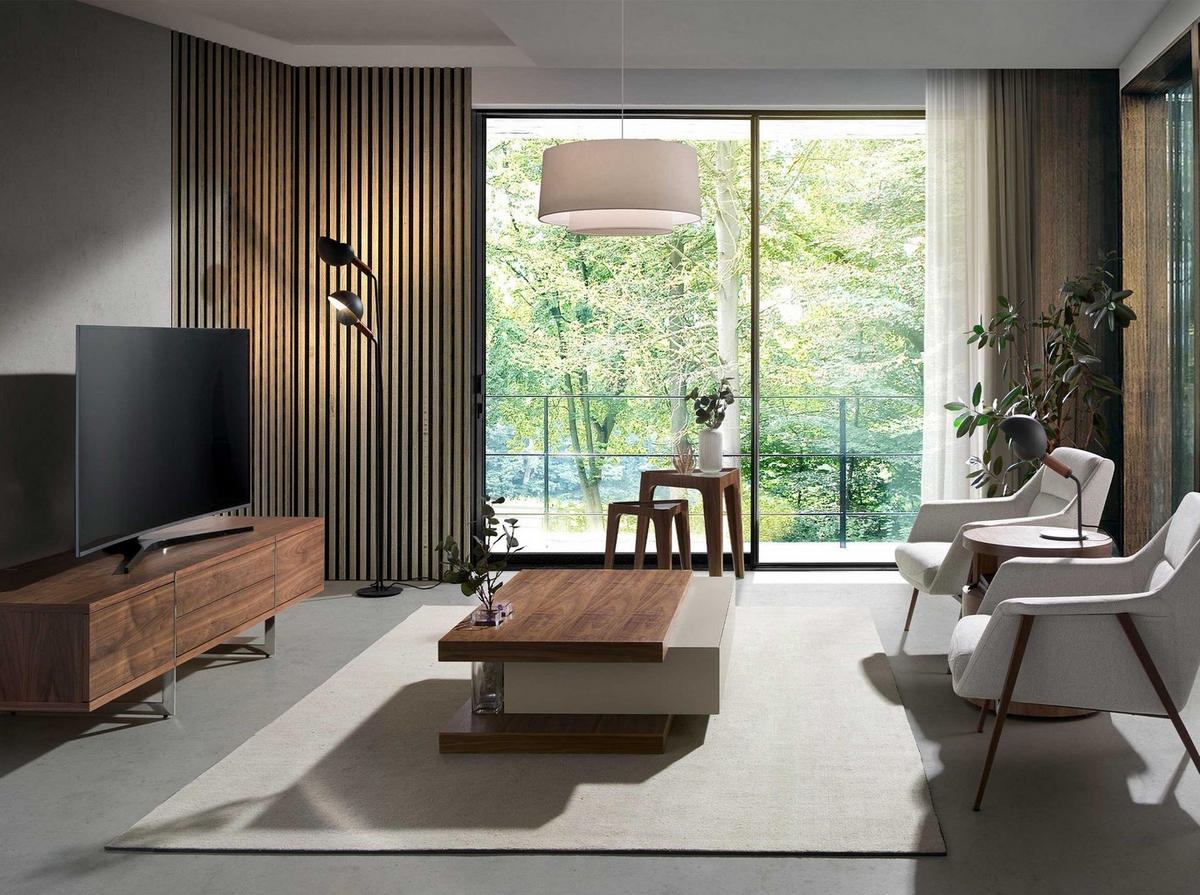 ECKTISCH Dreieckiger aus gehärtetem Glas und Nussbaum 58/50/55 cm - Klar/Transparent, Glas/Holz (50/58/55cm) - ANGEL CERDA