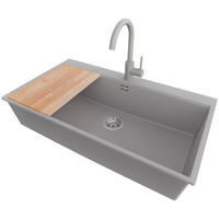 GRANITSPÜLE Oslo, 2-er set Grau 88/50 cm 1 Becken + Küchenarmatur 32/20 cm + Ablauf-Set + Schneidebrett ab 90er Unterschrank - Chromfarben/Beige, Kunststoff (88/20/50cm) - Primagran