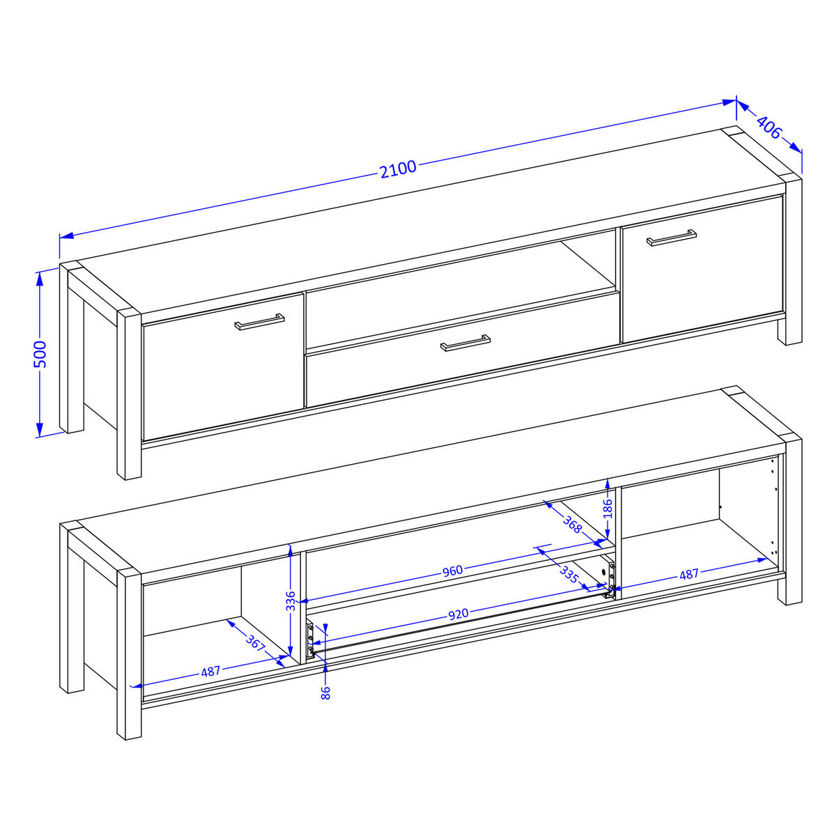 LOWBOARD ATTIVO 210x41x50 cm mit 1 Schubladen und 2 Türen Eichefarben - Eichefarben, Holzwerkstoff (210/50/41cm) - MASSENO