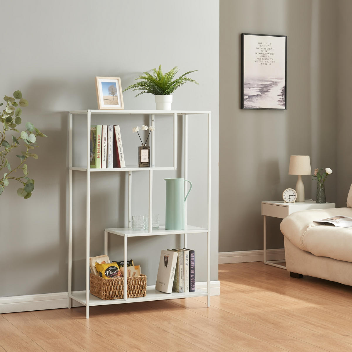 BÜCHERREGAL Reisjärvi - Weiß, Metall (75/115/35cm) - [en.casa]