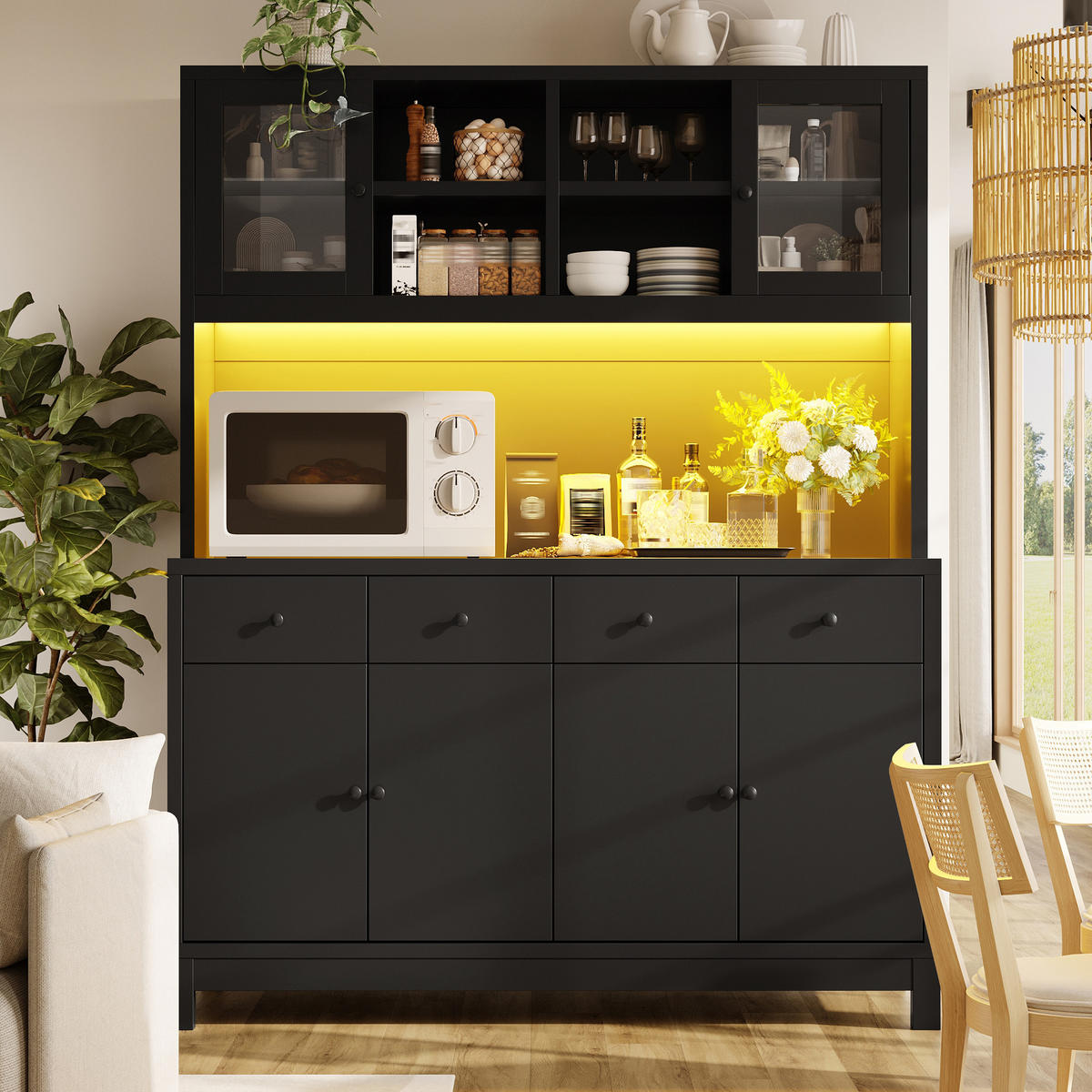 GESCHIRRSCHRANK Schwarz 140/38.5/180 - Schwarz, Holzwerkstoff (140/180/38.5cm)