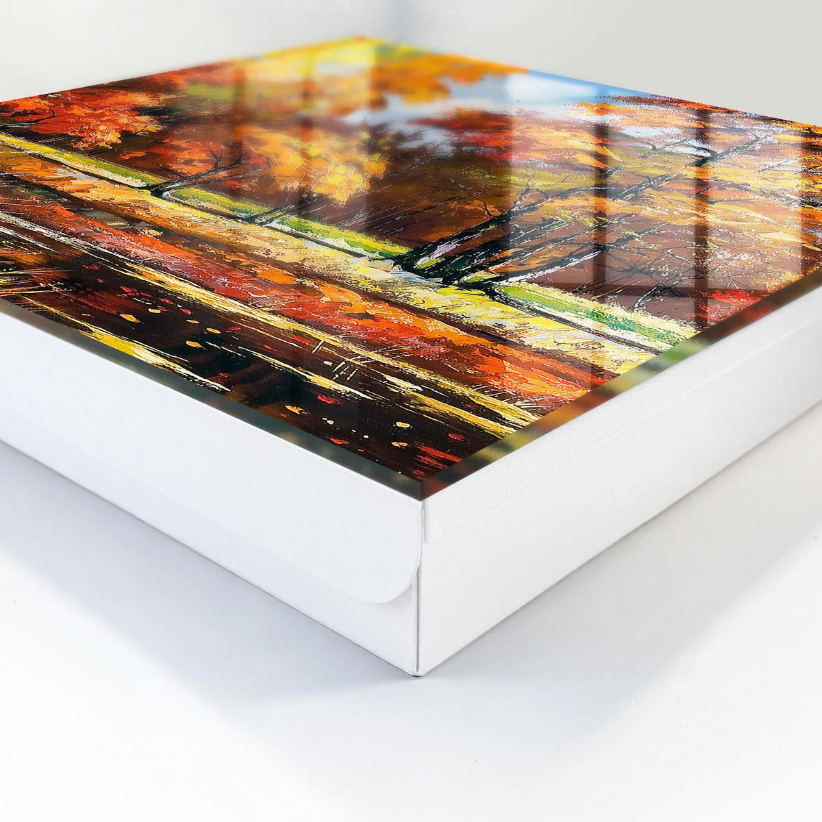 SCHLÜSSELBOX Weiß 30x30 cm – Türöffnung nach rechts - Herbstlandschaft - Orange, Metall (30/30/5cm) - TULUP