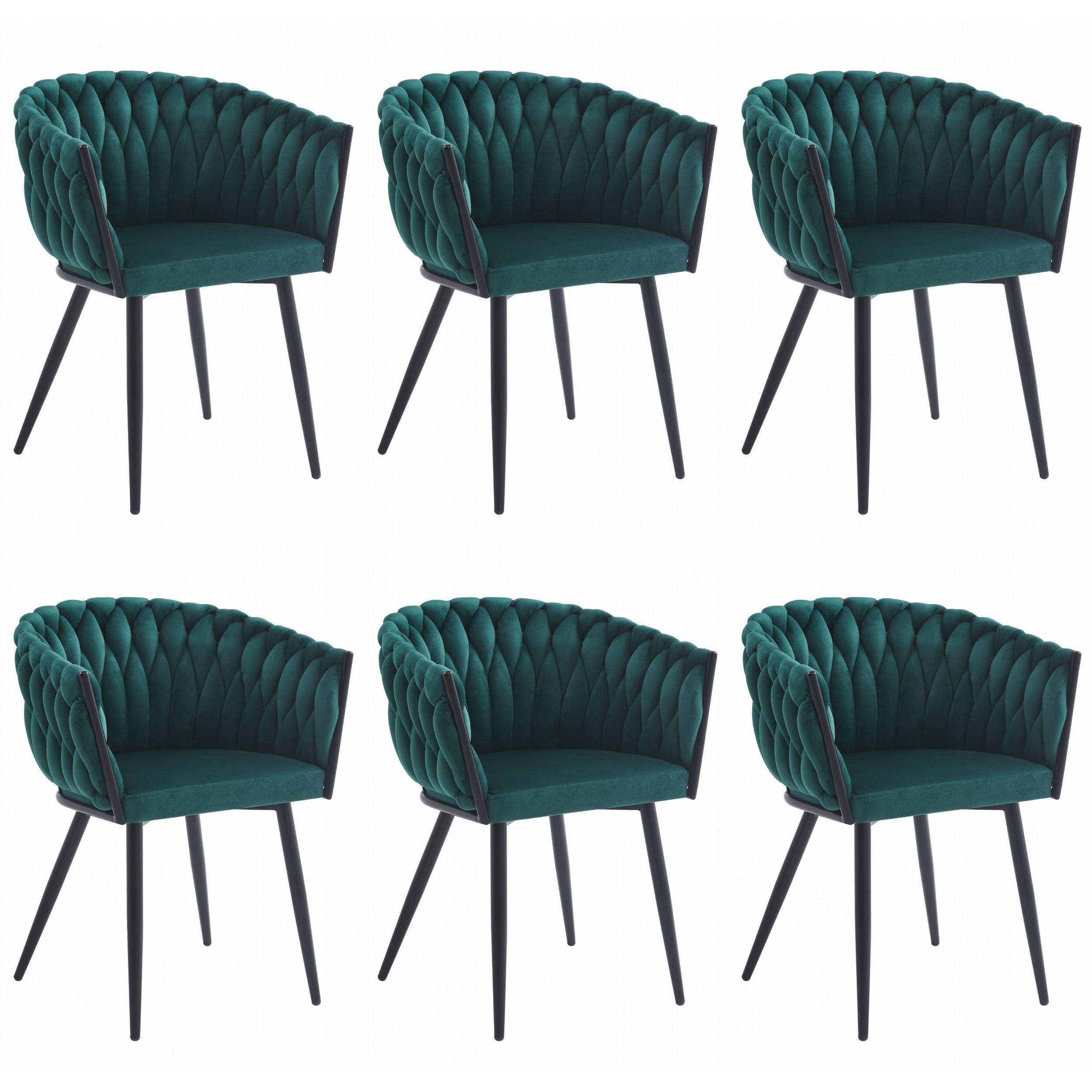 STUHL ARONA 6-er Set, Grün, Schwarze metallische Beine - Grün, Textil/Metall (61/79/55cm) - Komodee