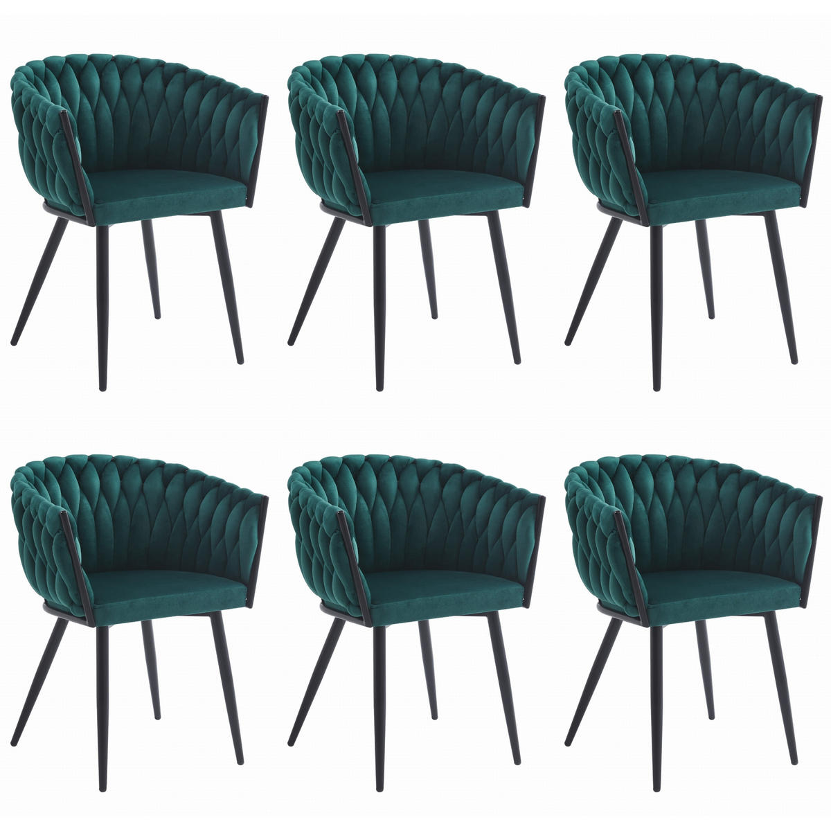 STUHL ARONA 6-er Set, Grün, Schwarze metallische Beine - Grün, Textil/Metall (61/79/55cm) - Komodee