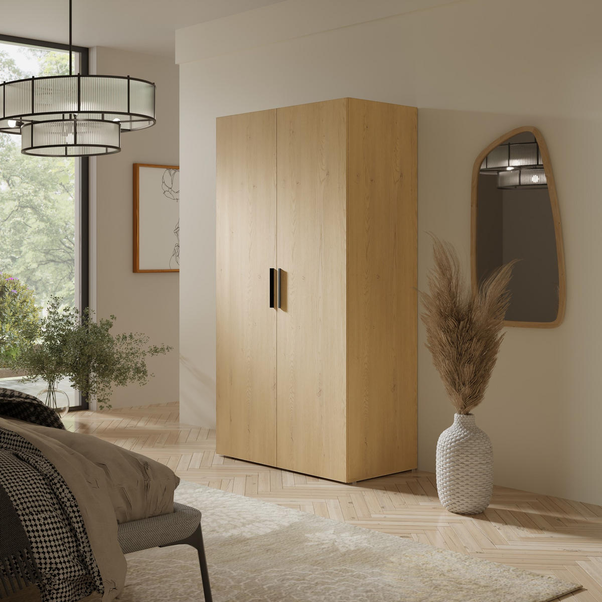 DREHTÜRENSCHRANK Napoli 2D 100 Eiche Cremona (schwarzer oder goldener Griff) - Eichefarben/Silberfarben, Holzwerkstoff/Kunststoff (100/35/60cm) - mzm24