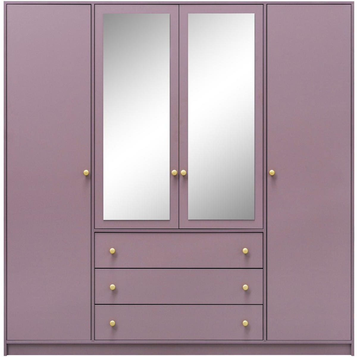 DREHTÜRENSCHRANK Solea Lux mit 4 Türen und 3 Schubladen, Pflaume - Pflaume/Goldfarben, Holzwerkstoff (196/200/58cm) - Beautysofa