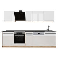KÜCHENZEILE R-Line, Weiß Hochglanz/Goldkraft Eiche, 280 cm Arbeitsplatte Anthrazit - Honigeiche/Weiß Hochglanz, Holzwerkstoff (280/206.8/60cm) - Vicco