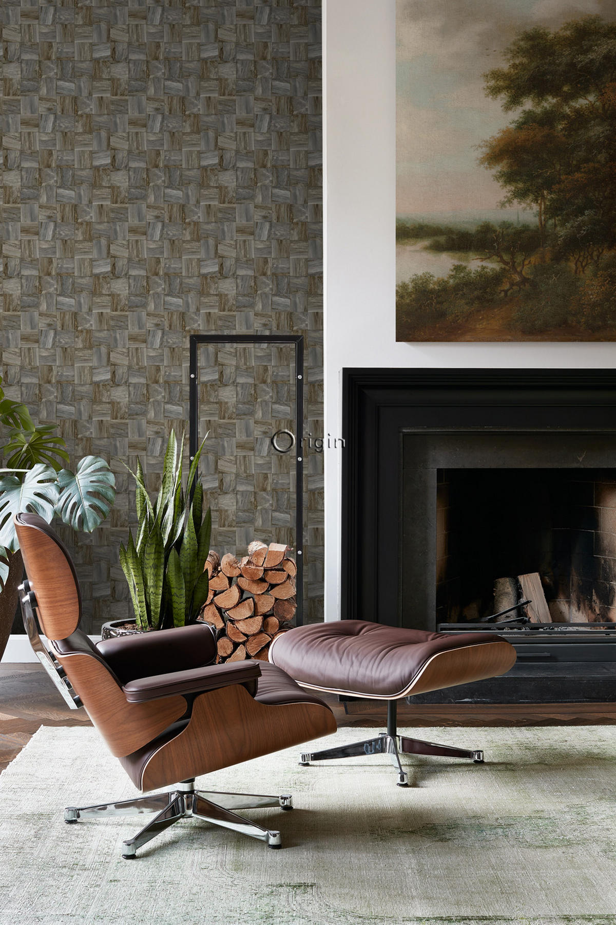 TAPETE quadratische Holzstücke 53 cm x 10.05 m - Braun, Papier (53/1000cm) - Origin Wallcoverings