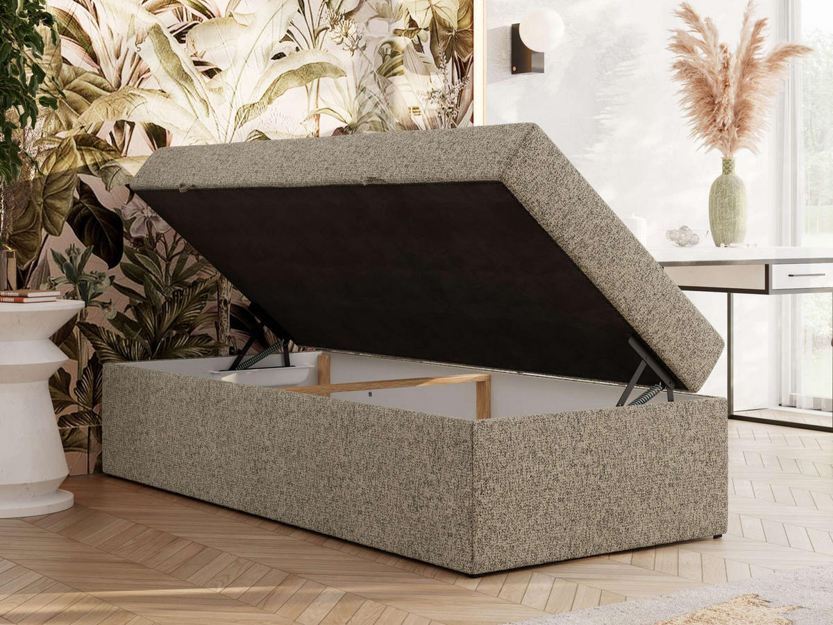 BOXBETT ZERO 90/200 - Dunkelbeige Struktur - H4 - Topper Visco - Cappuccino, Textil (90/200cm) - MKS