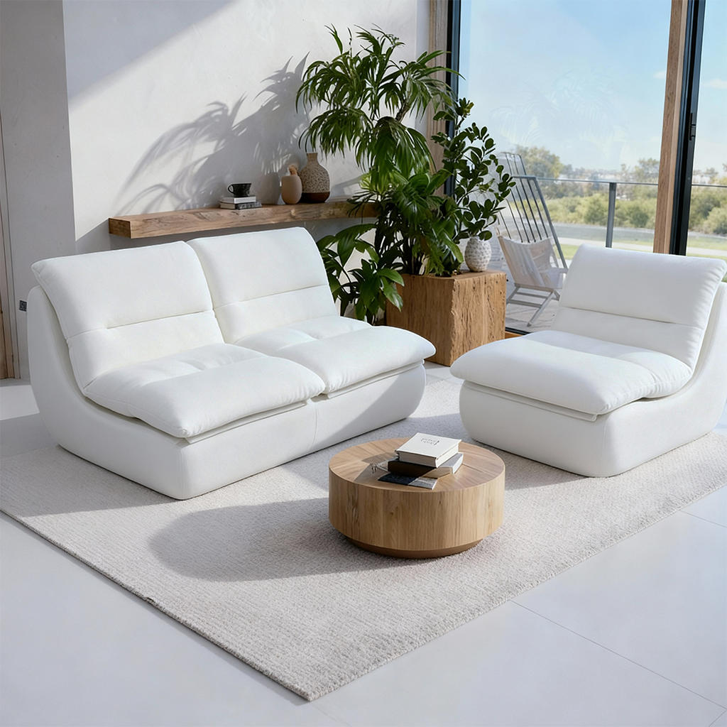 Thumbnail - Coco Living Sitzgarnitur, Weiß, Textil, 3-Sitzer, Rechteckig, 160x73x100 cm, Wohnzimmer, Sofas & Couches, Sitzgarnituren