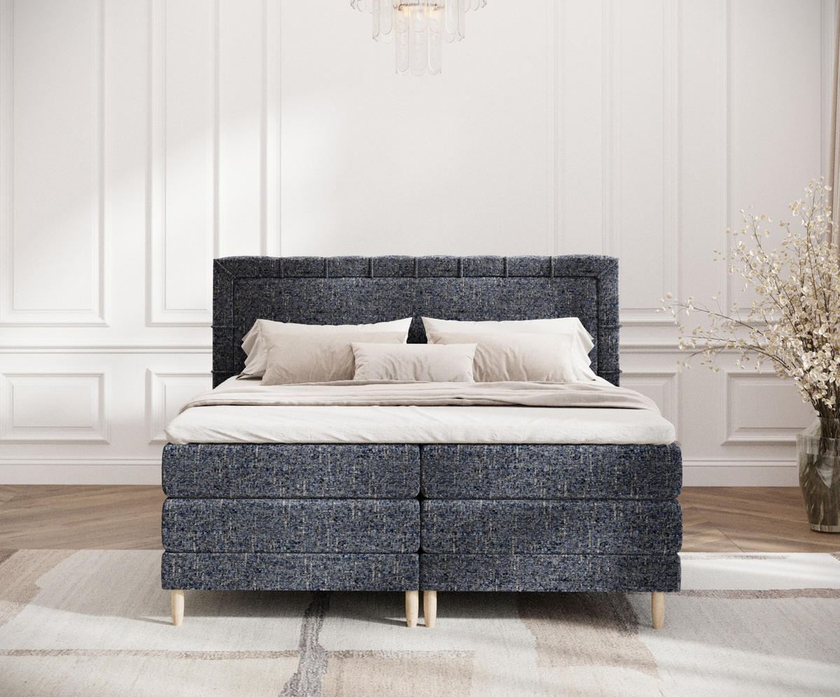 BOXSPRINGBETT Rimini Marineblau 200/200 cm mit Matratze und Topper - Naturfarben/Dunkelblau, Holz/Holzwerkstoff (200/200cm) - Maison de Reve