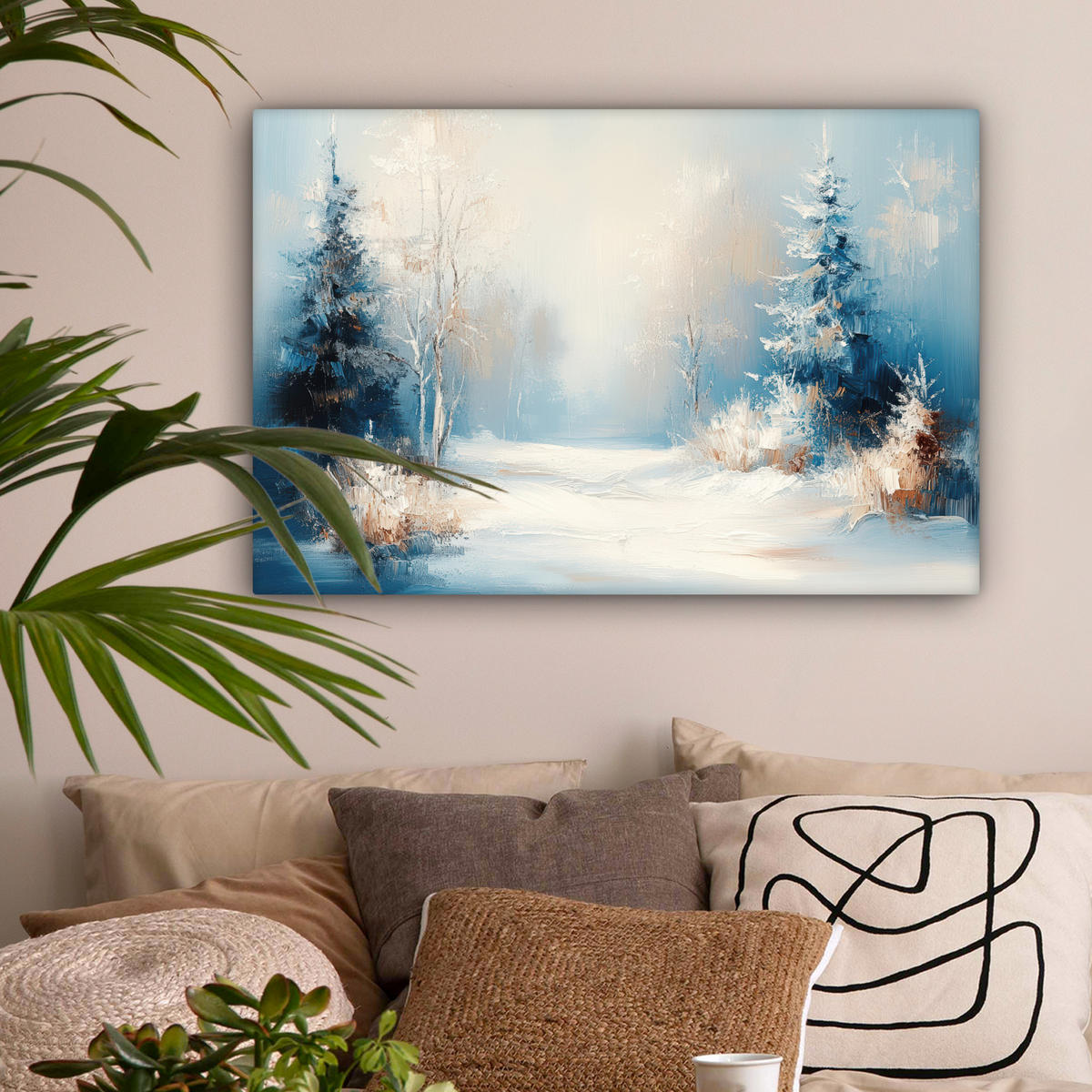 LEINWANDBILD Wald - Winter - Natur - Abstrakt - Schnee Wanddeko 90x60 cm - Weiß, Textil (90/60cm) - MuchoWow