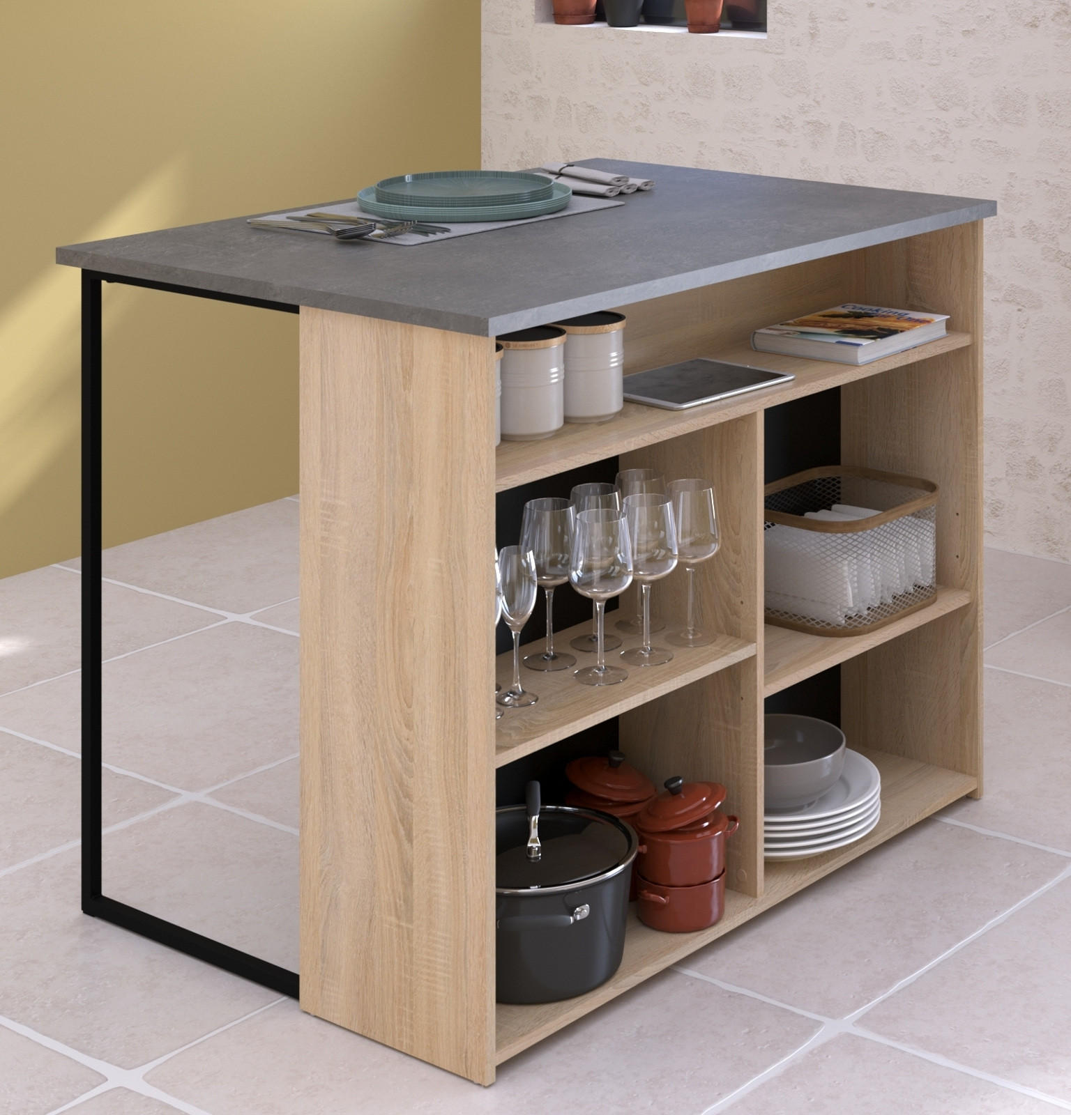 KÜCHENINSEL Eiche, grau 109 cm, Küchentheke mit Stauraum - Eichefarben/Grau, Holzwerkstoff (109/90/80cm) - Parisot Meuble