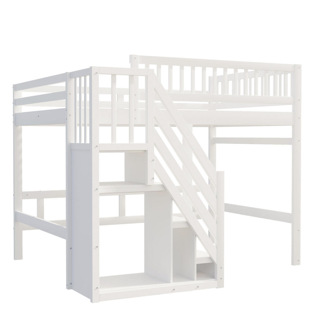 HOCHBETT 140x200 Weiß Massivholz Treppe Schrank - Weiß, Holz (140/200cm) - FLIEKS