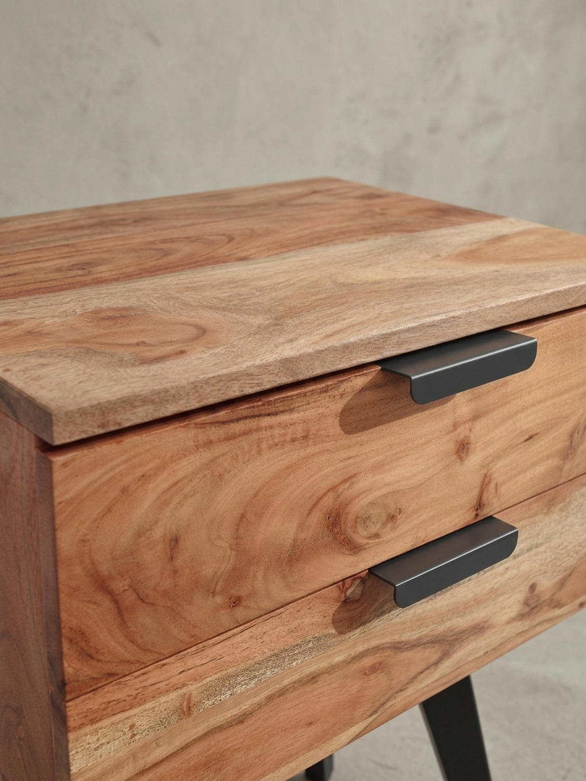 NACHTTISCH – Akazie Massivholz, Industrial-Stil, handmade, braun/grau - Beige/Anthrazit, Holz/Metall (47/65/35cm) - KADIMA DESIGN