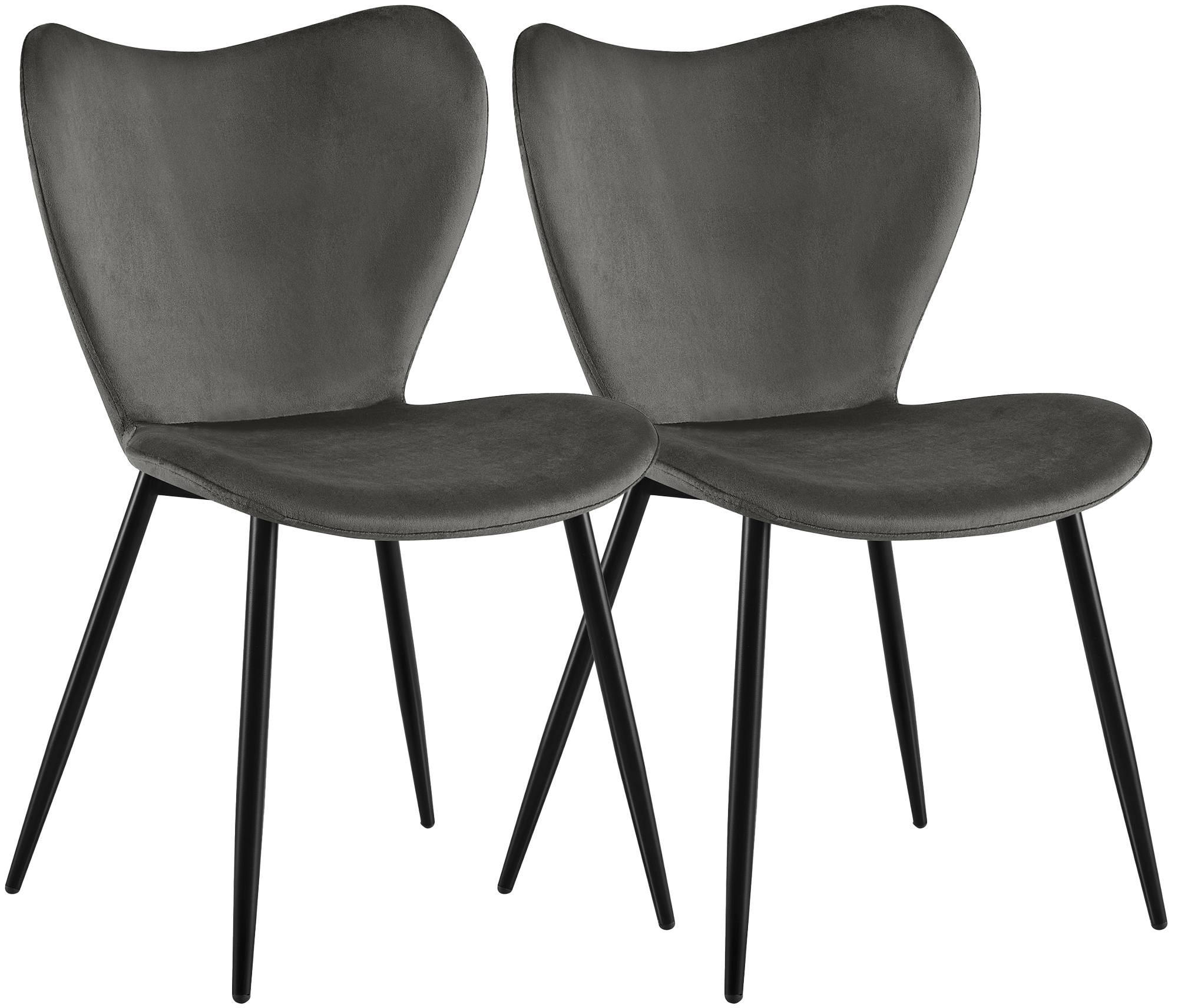 ESSZIMMERSTUHL 2 Samt Anthrazit - Anthrazit/Schwarz, Textil/Metall (50/80/58cm) - CLP
