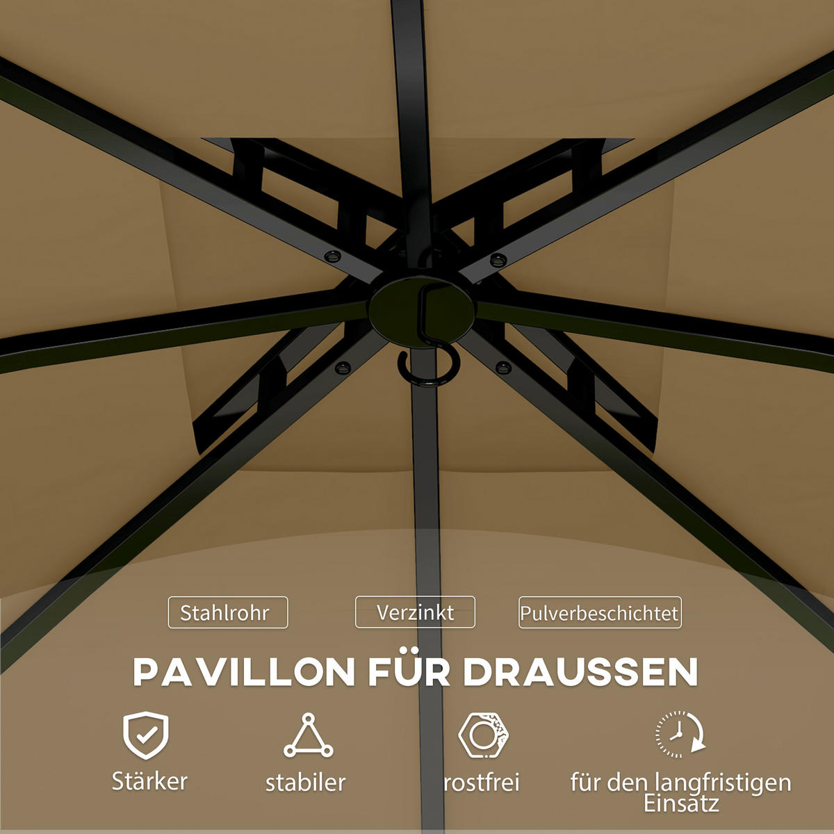 PAVILLON 3,4 x 3,4 m - Beige, Metall (335/285/335cm) - Outsunny