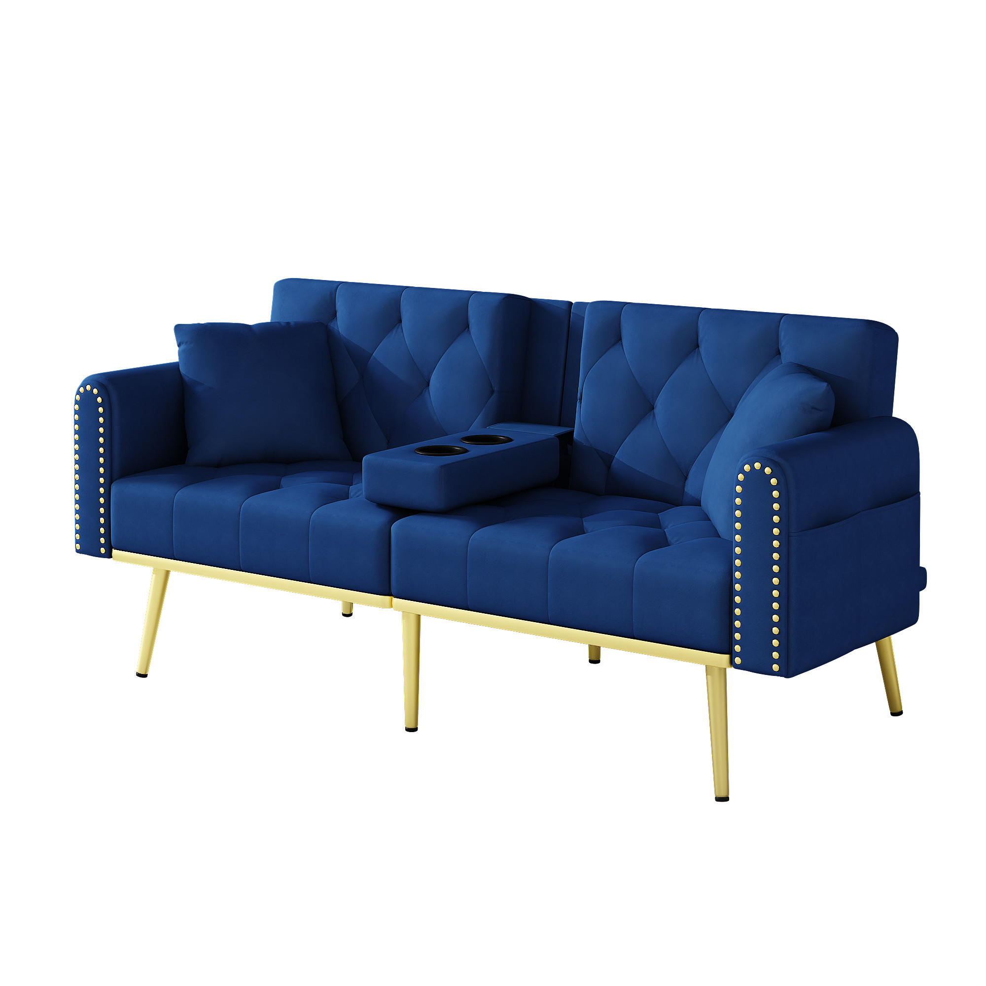 SCHLAFSOFA 175/80/73.5 cm Blau mit drei verstellbaren Neigungswinkeln und Getränkehalter - Blau, Textil (175/73.5/80cm) - Oxeza