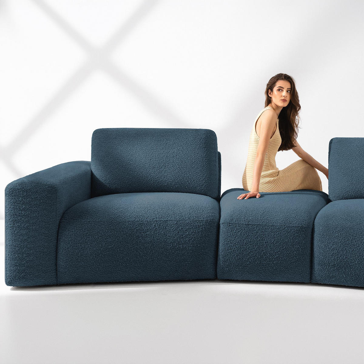5-SITZER ECKSOFA ZUCCO Boucle rechts, Nachtblau - Dunkelblau, Textil (430/84/105cm) - KONSIMO®