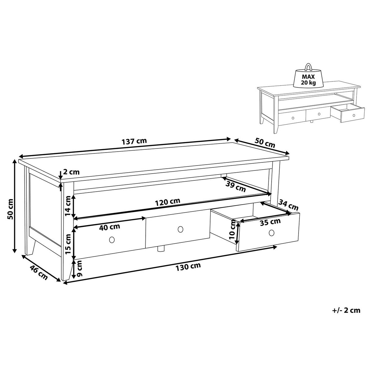 TV-MÖBEL Weiß BERKELEY 50/137/50 cm - Weiß, Holzwerkstoff (137/50/50cm) - Beliani