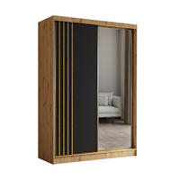 SCHWEBETÜRENSCHRANK Neli 150 cm mit Lamellen und Spiegel 2-türig, Artisan, schwarz, Lamelle Artisan - Eiche Artisan, Kunststoff (150/216/61cm) - Margaret Hadas24