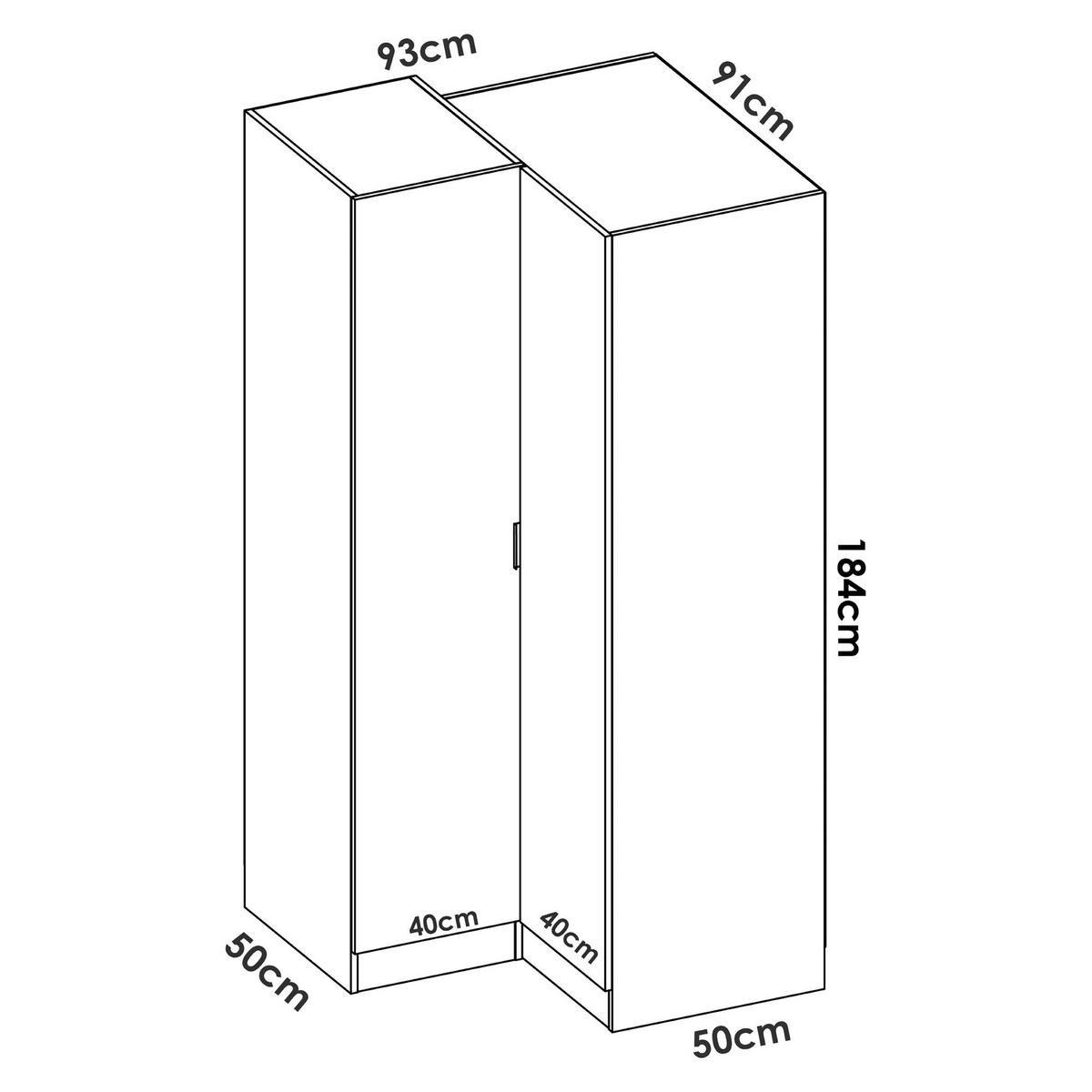 ECKKLEIDERSCHRANK Holz-Effekt Weiß 90.5x133h184 - Weiß, Holzwerkstoff (133/184/91cm) - DMORA