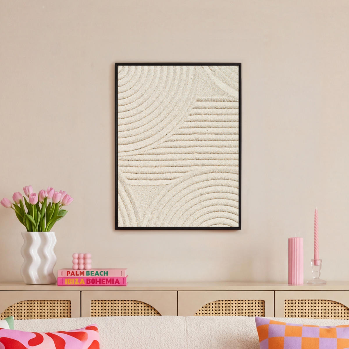 LEINWAND Bilder mit Rahmen - Muster - Abstrakt - Weiß - 60x80 - Beige, Textil (60/80cm) - MuchoWow
