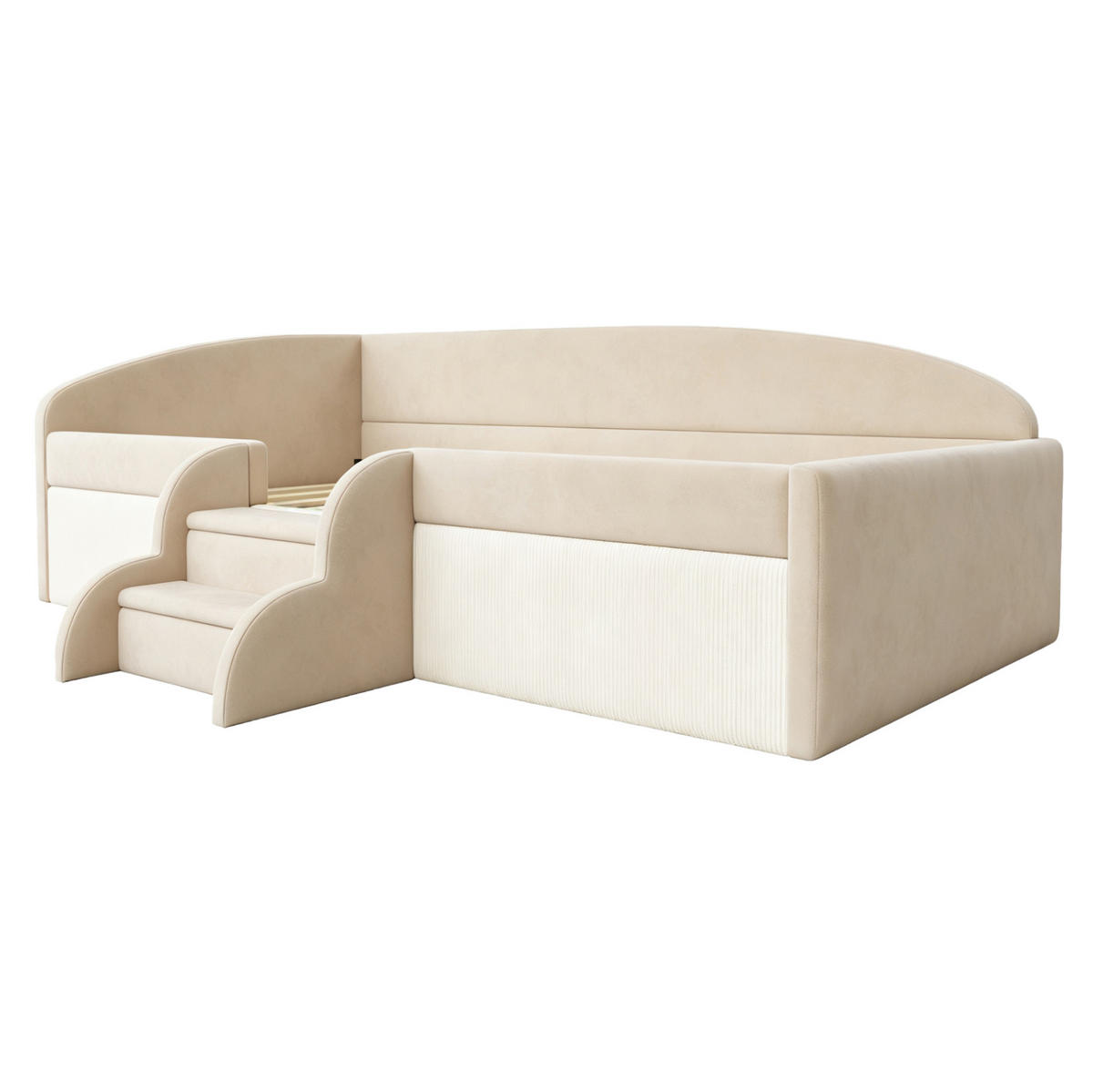 POLSTERBETT 90/190 cm aus Samt mit Stufen und Rausfallschutz, Beige - Beige, Textil (90/190cm) - OKMYHOME