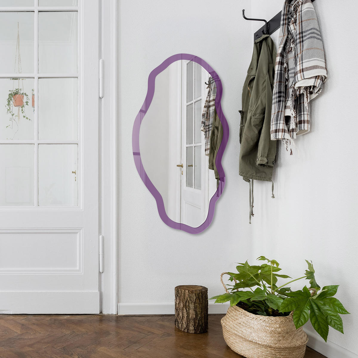 SPIEGEL 90x45 cm asymmetrisch mit Druck - Kräftiges Lila - Transparent, Glas (45/90/0.4cm) - TULUP