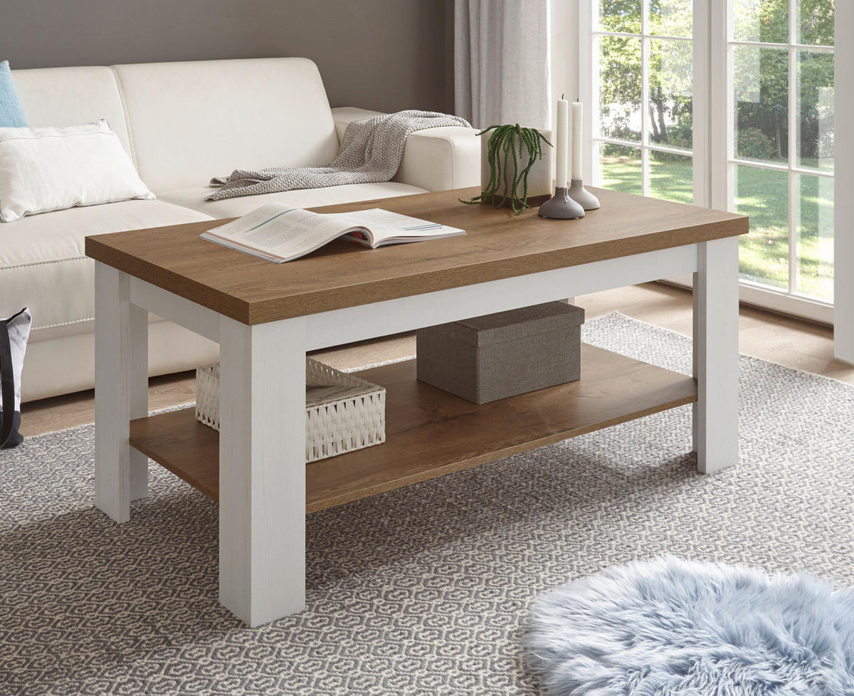 COUCHTISCH weiß Pinie, Eiche hell Landhaus Beistelltisch 120 x 60 cm - Eichefarben/Weiß, Holzwerkstoff (120/60/50cm) - Furn.Design