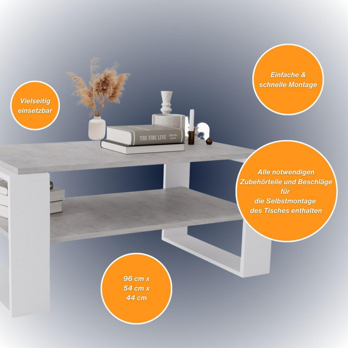 COUCHTISCH Kaja96 96/42/53,8 - Weiß/Grau, Holzwerkstoff (54/96/42cm) - RAUMHIRSCH FURNITURE