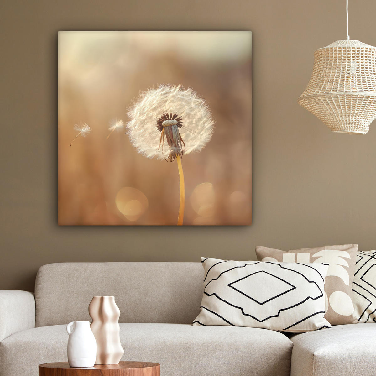 LEINWANDBILD Löwenzahn - Beige - Natur - Blume 90x90 cm - Hellbraun, Textil (90/90cm) - MuchoWow