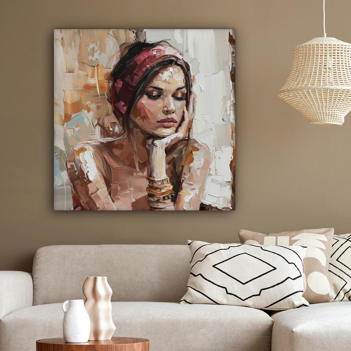 LEINWANDBILD Frau - Lackierung - Porträt - Modern 90x90 cm - Altrosa, Textil (90/90cm) - MuchoWow