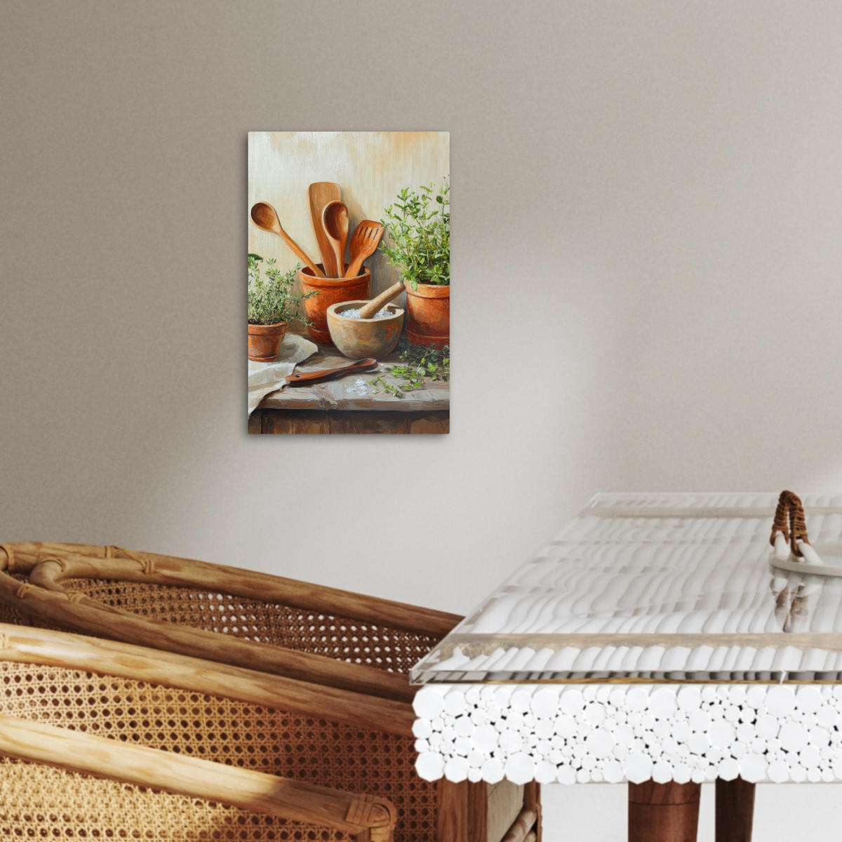 LEINWANDBILD Töpfe - Kräuter - Holz 20x30 cm - Terracotta, Textil (20/30cm) - MuchoWow