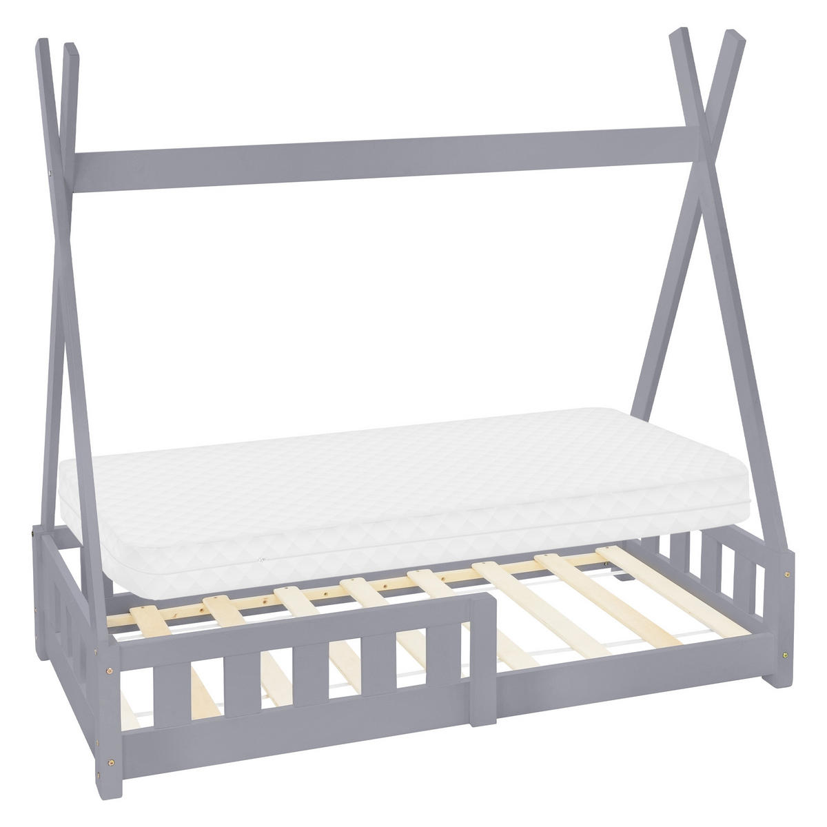 KINDERBETT Tipi mit Matratze 70x140 cm Hellgrau - Hellgrau, Holz (70/140cm) - ML-DESIGN