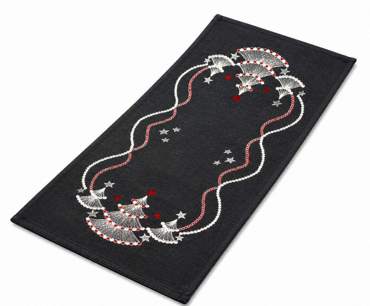 TISCHLÄUFER 40/90 cm Tannenbaum Weihnachten Leinenoptik - Anthrazit/Weiß, Textil (40/90cm) - TiborTex