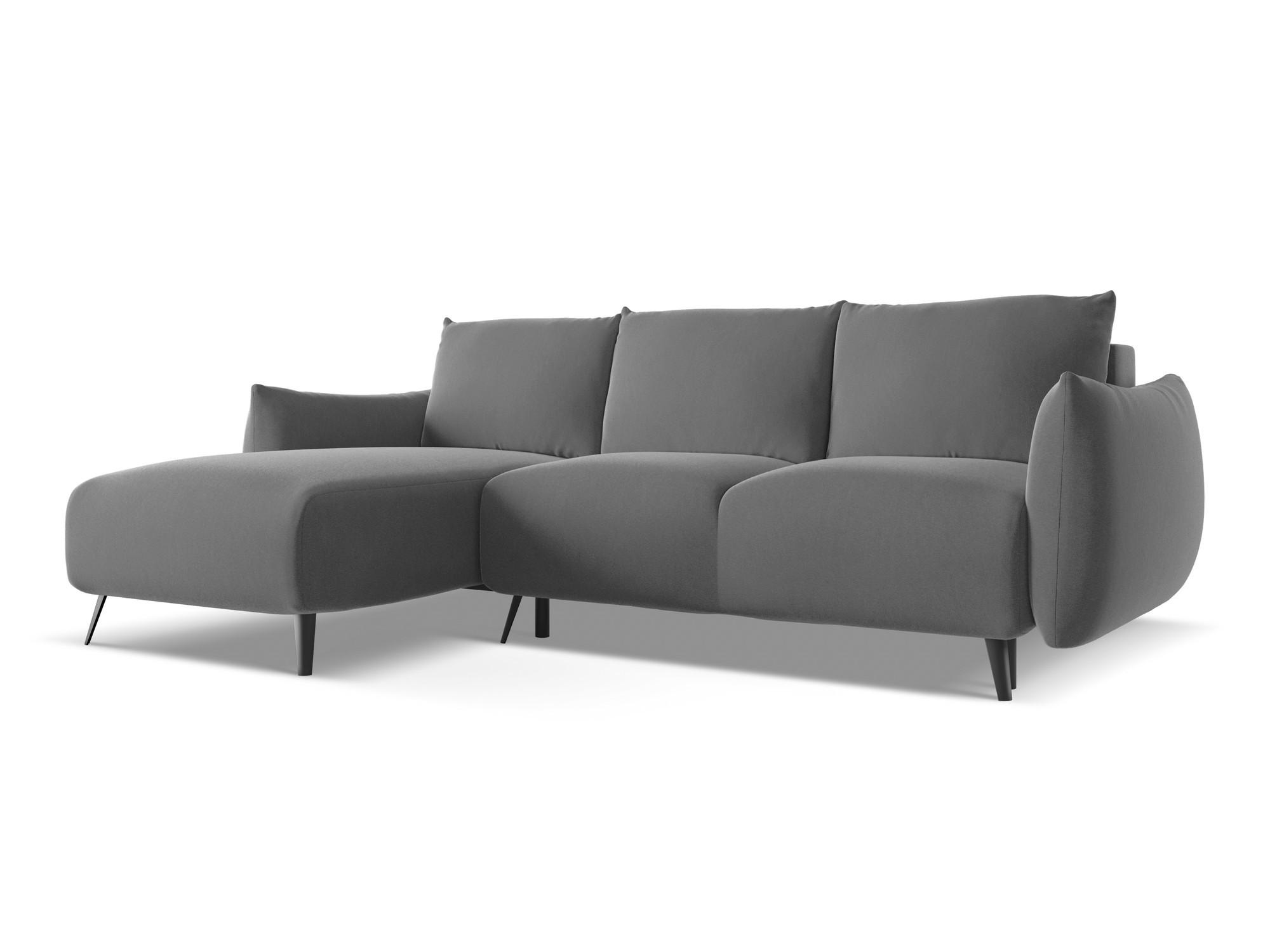 ECKSOFA mit Schlaffunktion Samt Stoff Grau - Schwarz/Grau, Textil/Metall (162/242cm) - Makamii