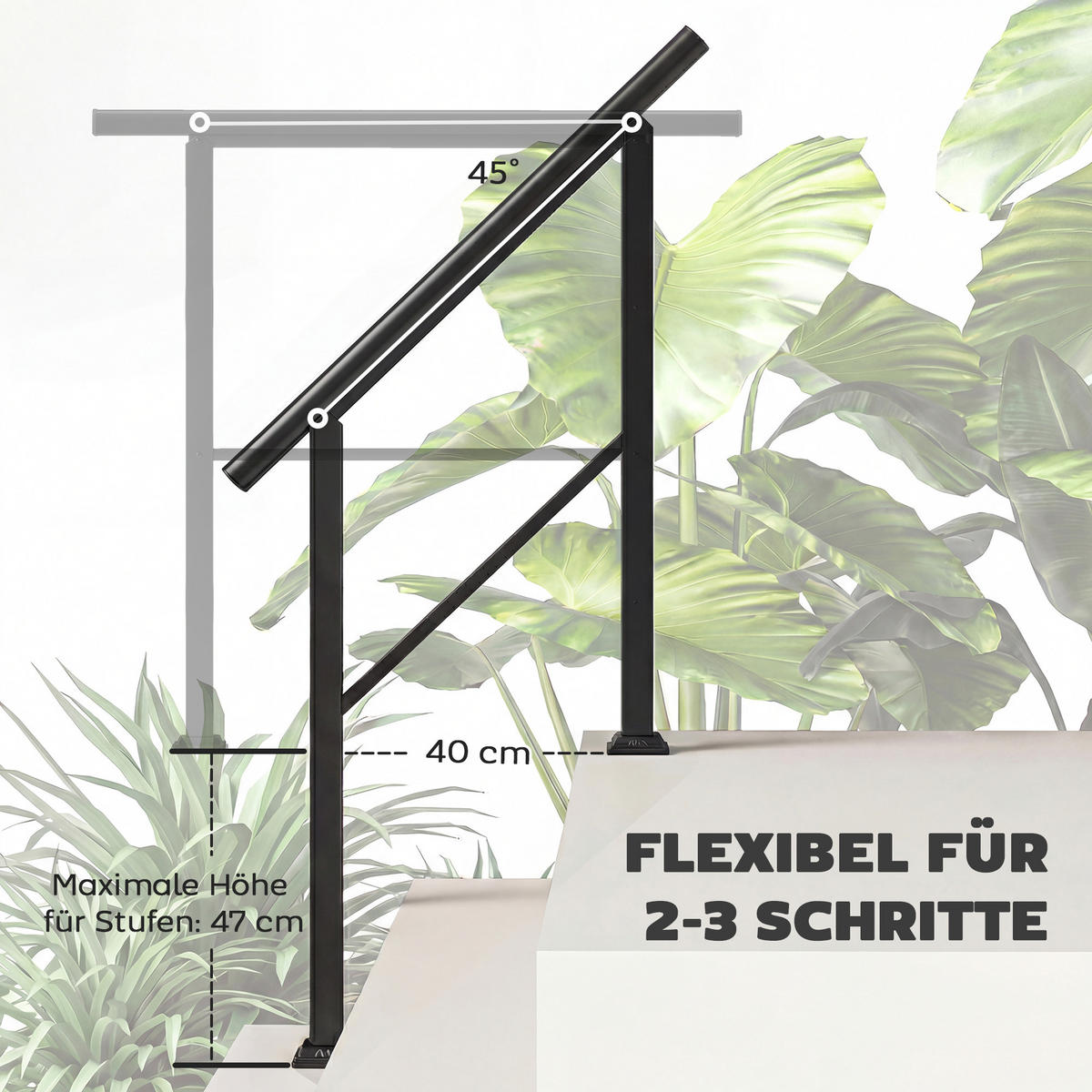 TREPPENGELÄNDER Winkelverstellbar aus Metall Schwarz - Schwarz, Metall (95/5/102cm) - Outsunny