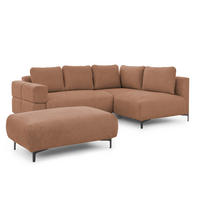 ECKSOFA inkl. Hocker Cardea mit Schlaffunktion in Bubble-Optik aus weichem Terrakotta Strukturstoff und hohem Sitzkomfort - Ottomane rechts - Terracotta/Schwarz, Holz/Textil (230/170cm) - S-Style Möbel