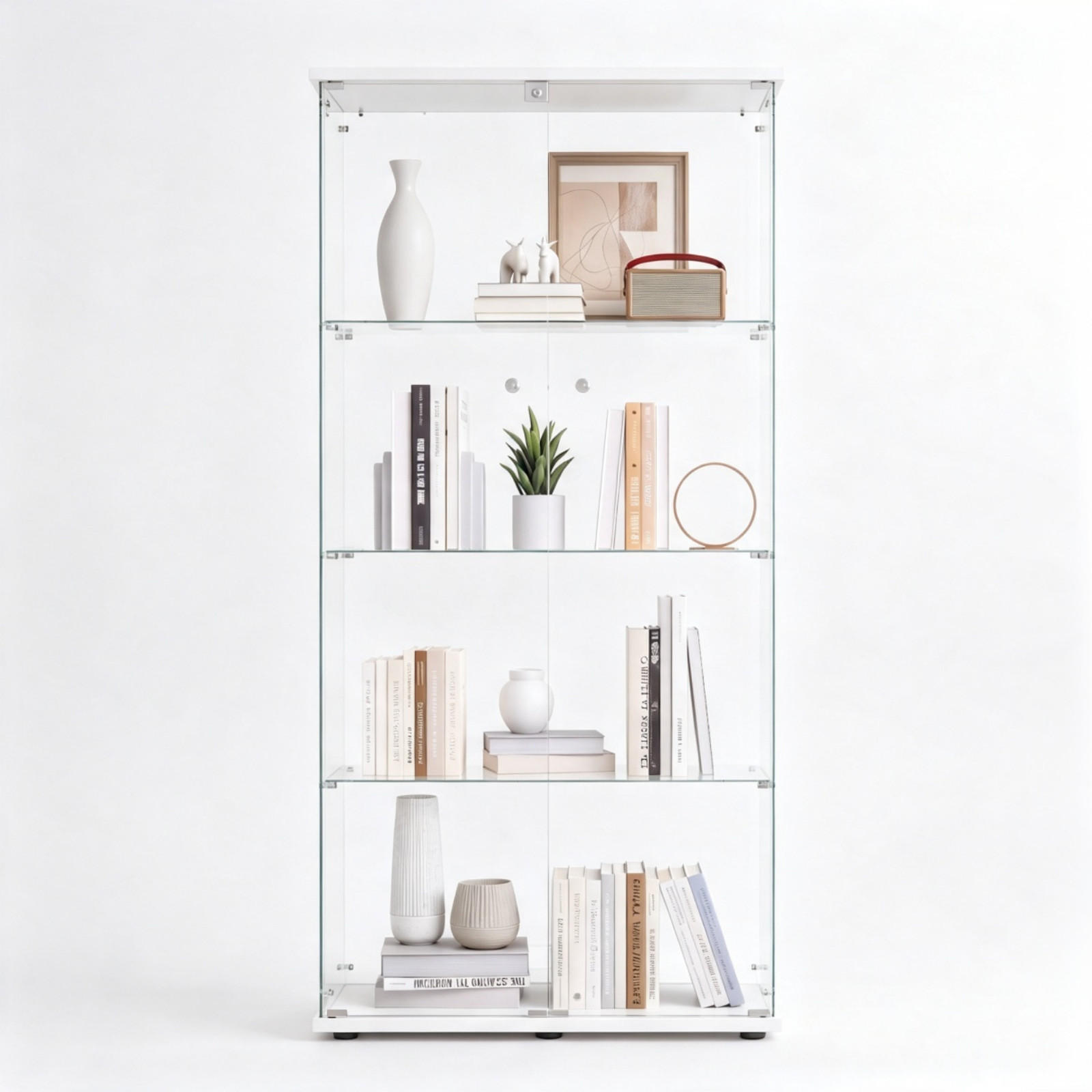 GLASVITRINE Weiß mit 2 Tür 4 Etagen mit Schloss - Weiß, Glas (36.32/164.34/80.52cm) - BPKADHY