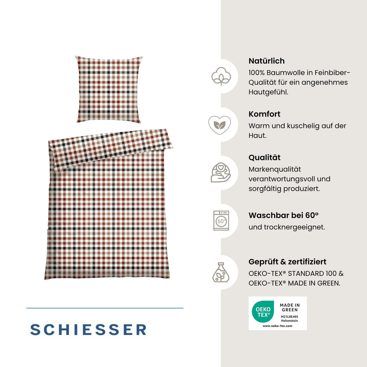 BETTWÄSCHESET James - Feinbiber - 2-teilig - 135 x 200 cm - Braun-Blau - Blau, Textil (135/200cm) - SCHIESSER